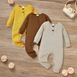 3-Pack Newborn & Infant Ribbed Long Sleeve Rompers